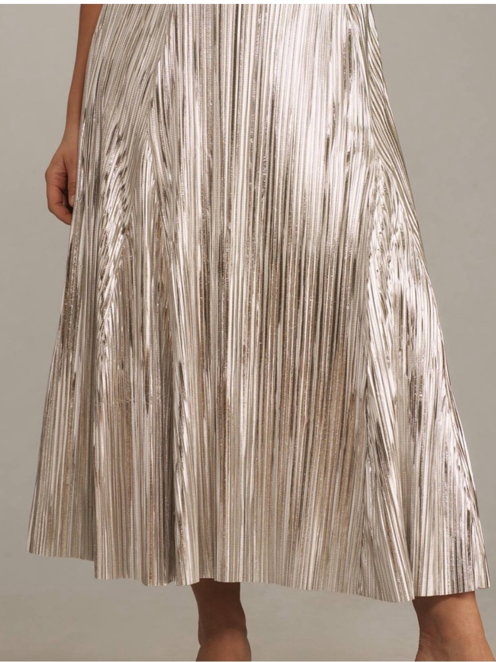 Anthropologie Metallic Pleated Maxi Skirt in Silver size Medium - Picture 4 of 15